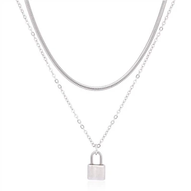Double Layer Lock Chain Necklace