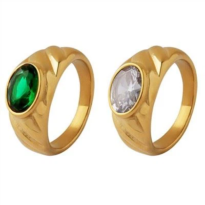 Oval Zircon Gold Plated Croissant Ring