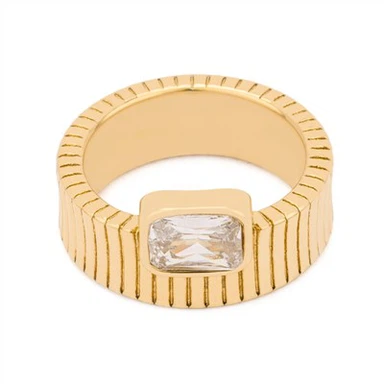 Bezel CZ Ridged Ring