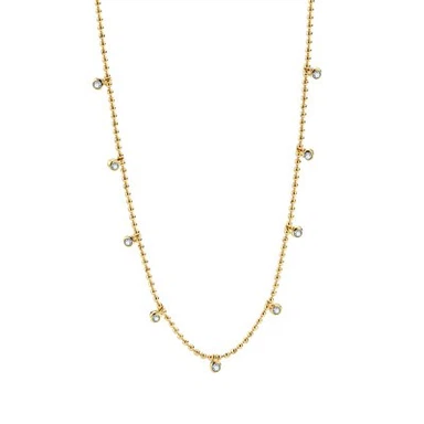 Bezel Zirconia Gold Plated Ball Chain