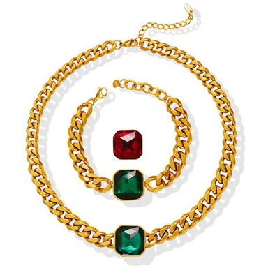 Crystal Cuban Link Necklace And Bracelet