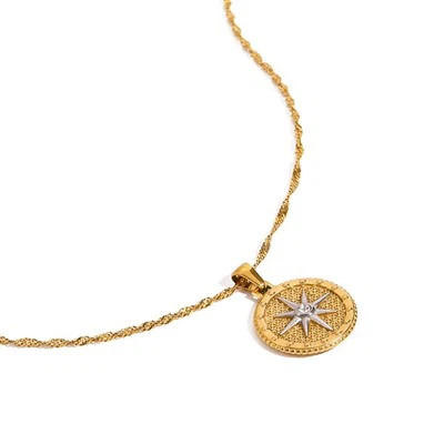 Stainless Steel Compass Necklace Gold Plated