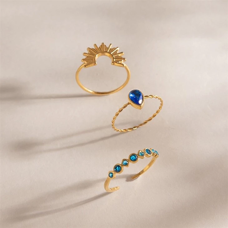 3‑Piece Sun CZ Stackable Ring Set high quality