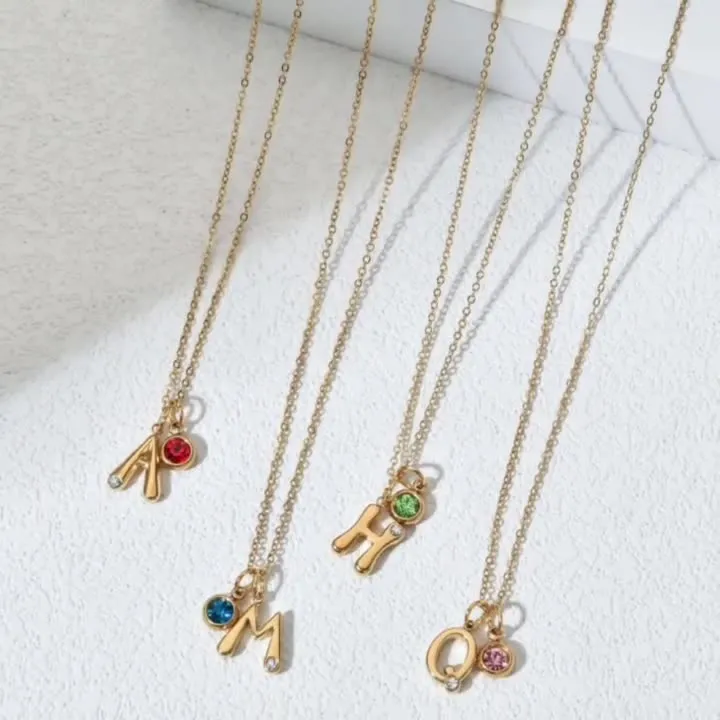 Birthstone Letter Pendant Necklace
