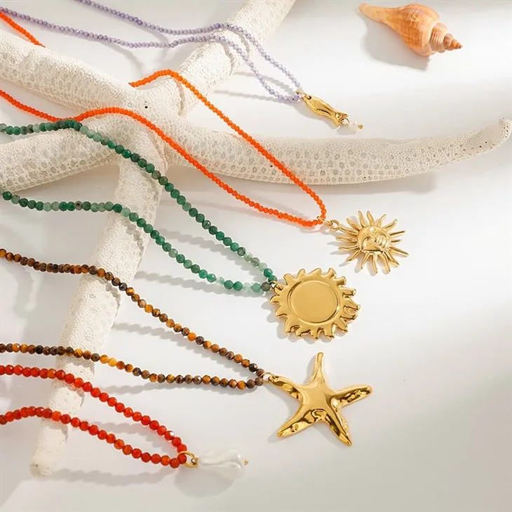 Colorful Bead Sun Starfish Charm Necklace manufacturers