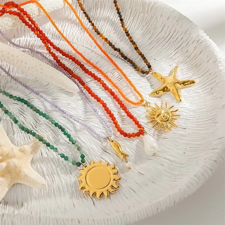 Colorful Bead Sun Starfish Charm Necklace manufacturers