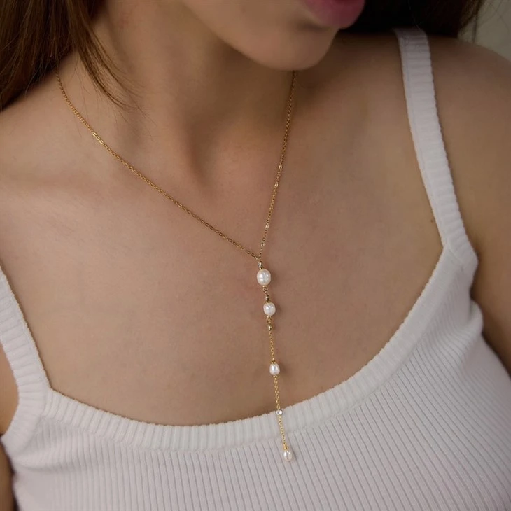 Crescent Moon CZ Pearl Necklace high quality