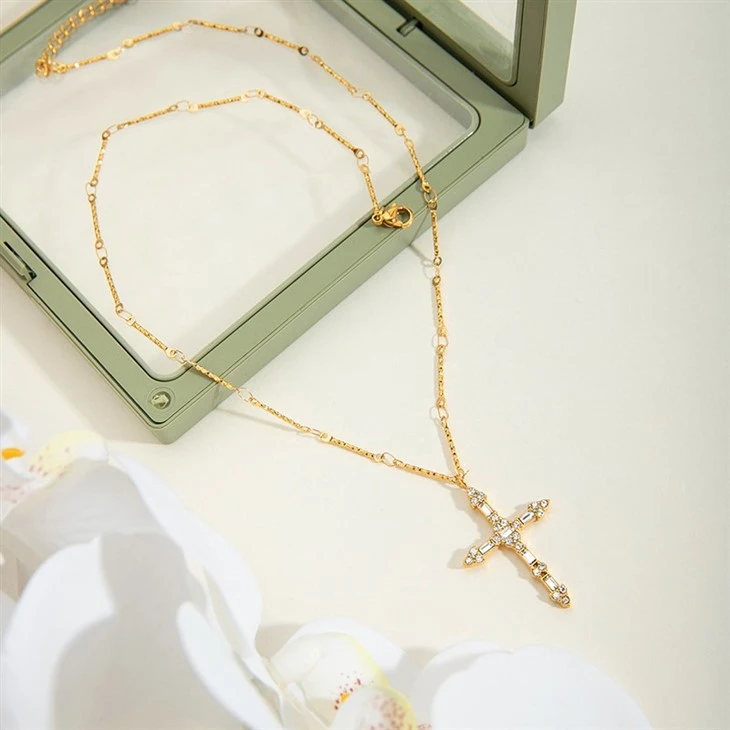 CZ Cross Inlaid Necklace high quality