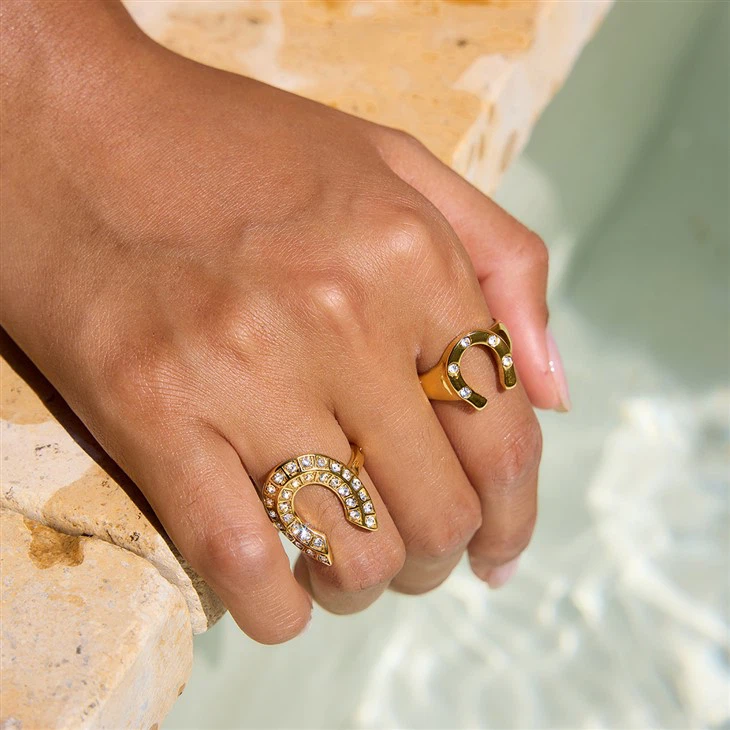 CZ Stainless Steel Horseshoe Ring