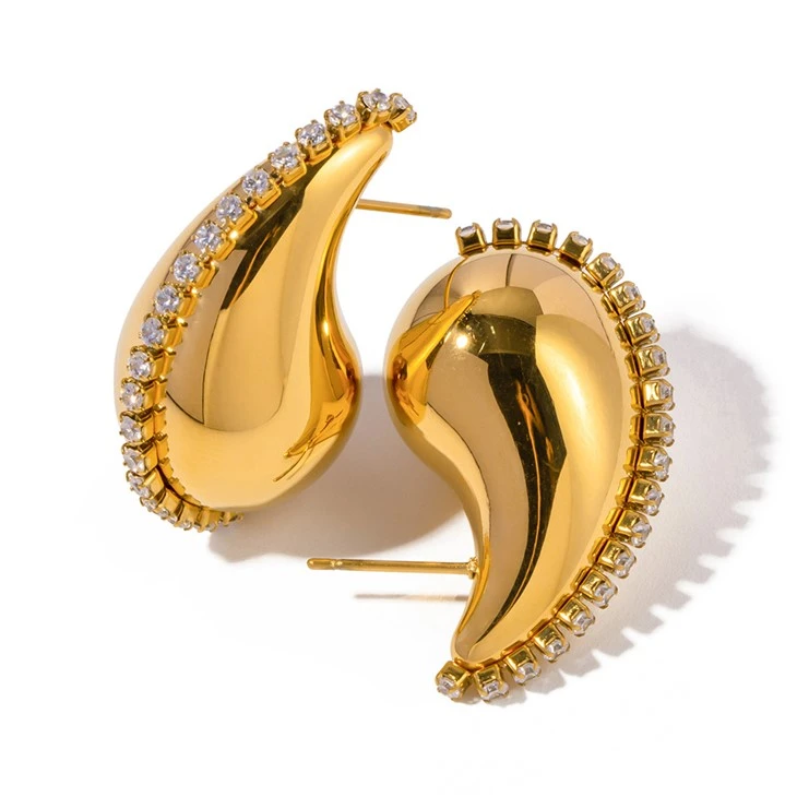 CZ Stainless Steel Teardrop Stud Earring