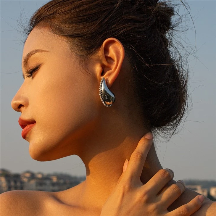 CZ Stainless Steel Teardrop Stud Earring