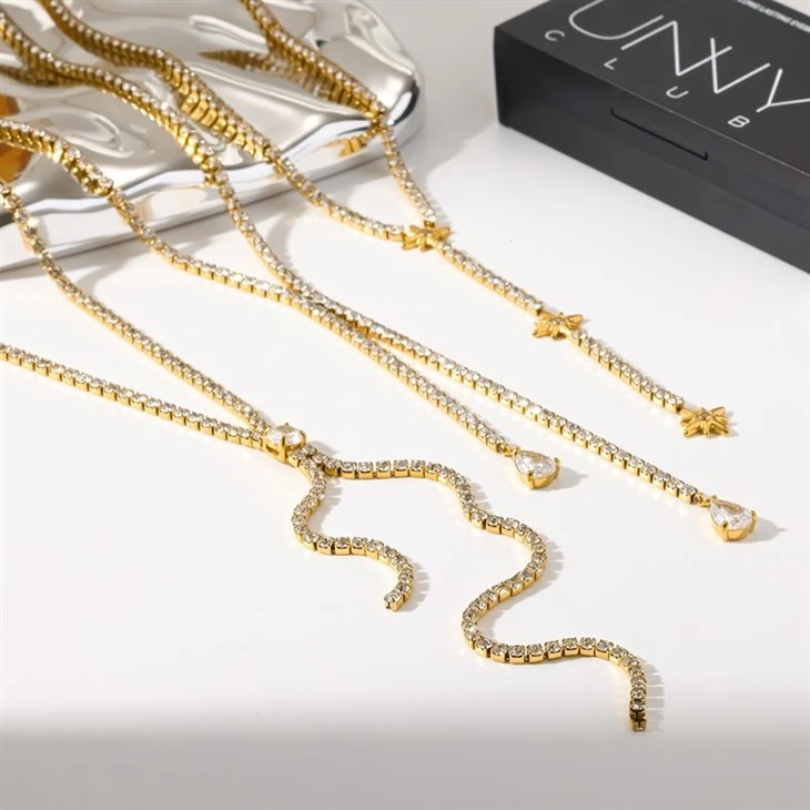 CZ Y Drop Tennis Chain Necklace suppliers