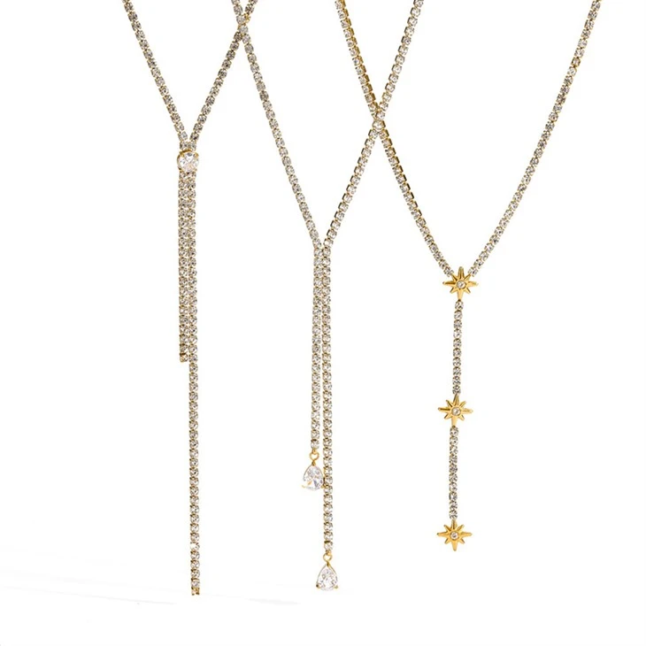 CZ Y Drop Tennis Chain Necklace