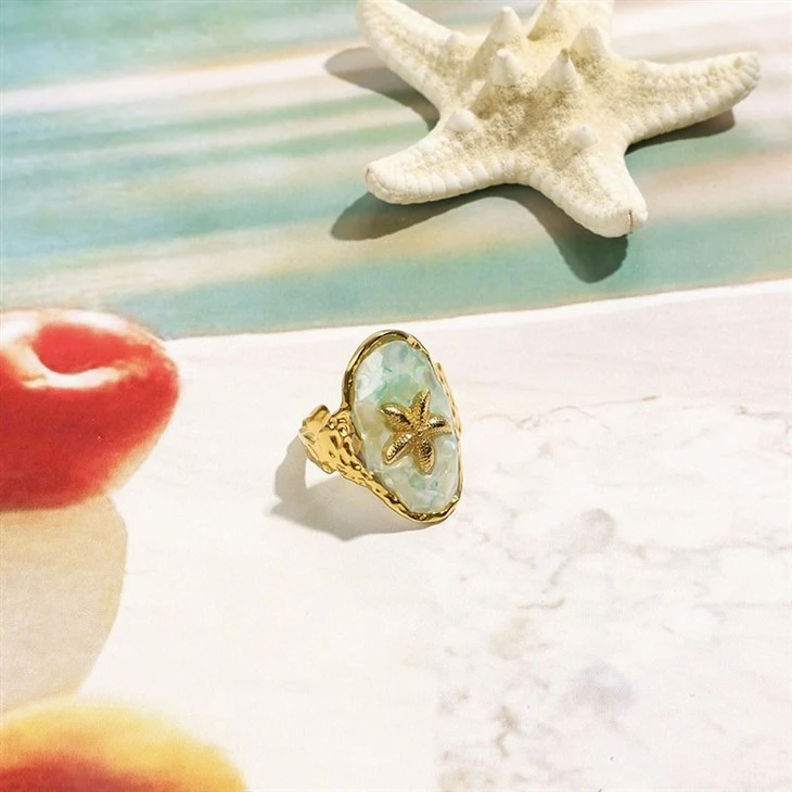 Enamel Starfish Open Ring high quality