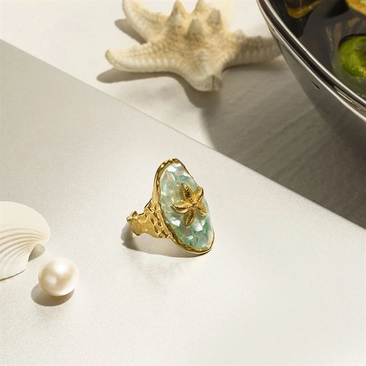 Enamel Starfish Open Ring high quality