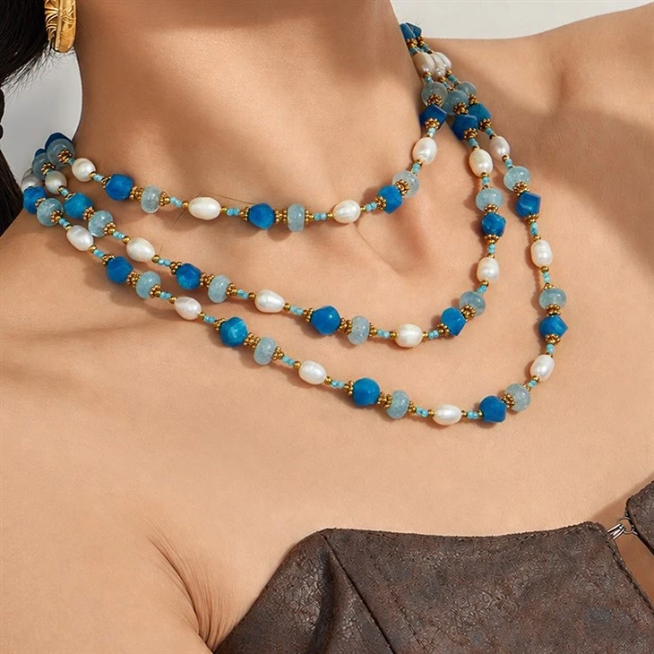 Freshwater Pearl And Aquamarine Beaded Necklace factory