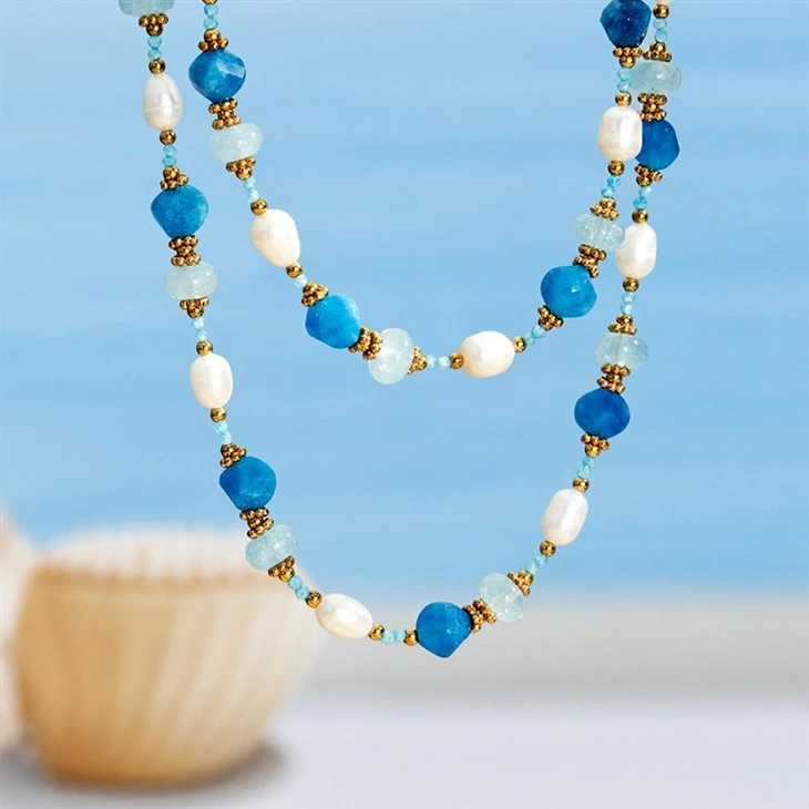 Freshwater Pearl And Aquamarine Beaded Necklace factory