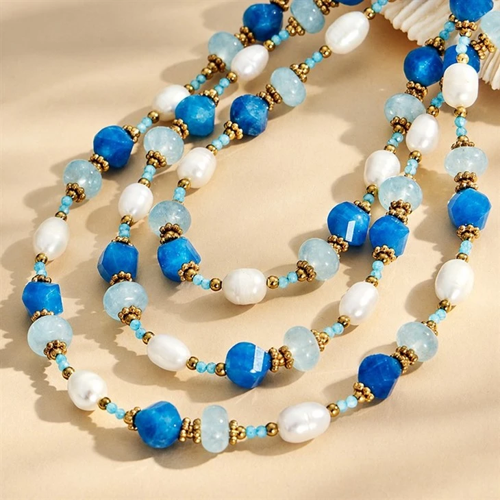Freshwater Pearl And Aquamarine Beaded Necklace price