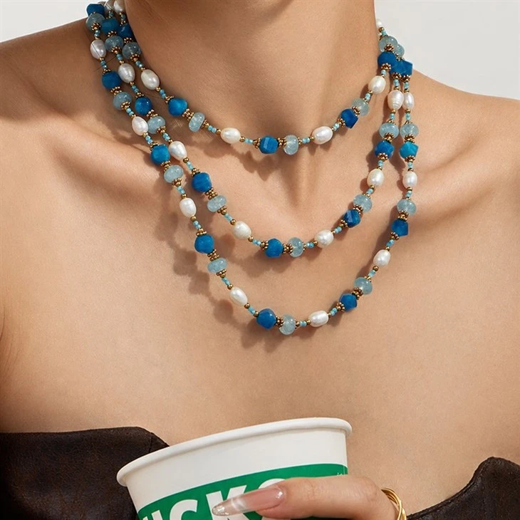 Freshwater Pearl And Aquamarine Beaded Necklace suppliers