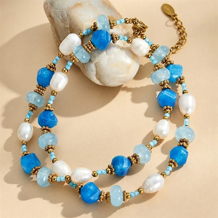 Freshwater Pearl And Aquamarine Beaded Necklace manufacturers