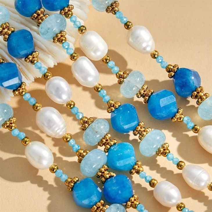Freshwater Pearl And Aquamarine Beaded Necklace manufacturers