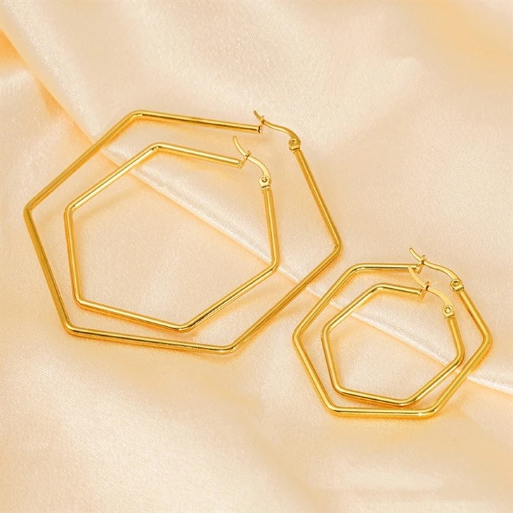 Geometric Hexagon Click‑Top Hoop Earrings factory