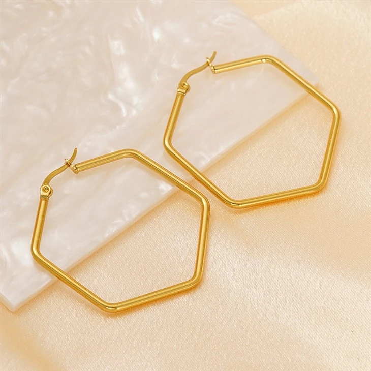 Geometric Hexagon Click‑Top Hoop Earrings