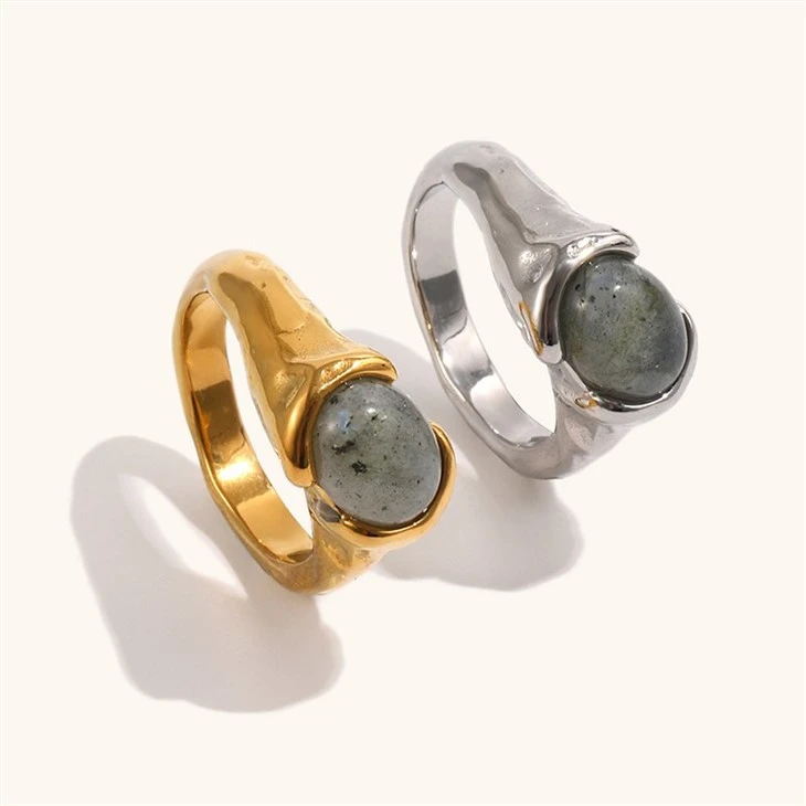 Textured Bezel Grey Aventurine Ring high quality