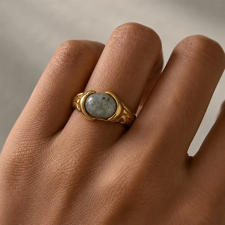 Textured Bezel Grey Aventurine Ring suppliers