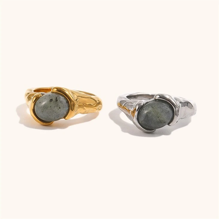 Textured Bezel Grey Aventurine Ring