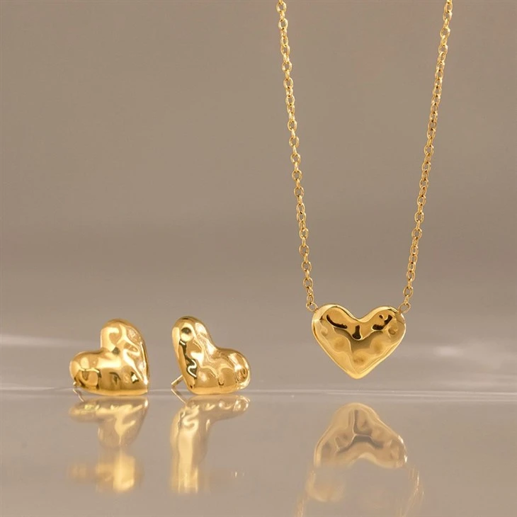 Hammered Texture Double Heart Necklace high quality
