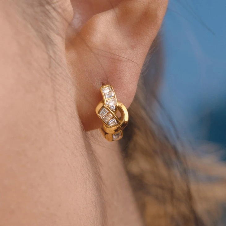 Interlocked Baguette Huggie Earring best