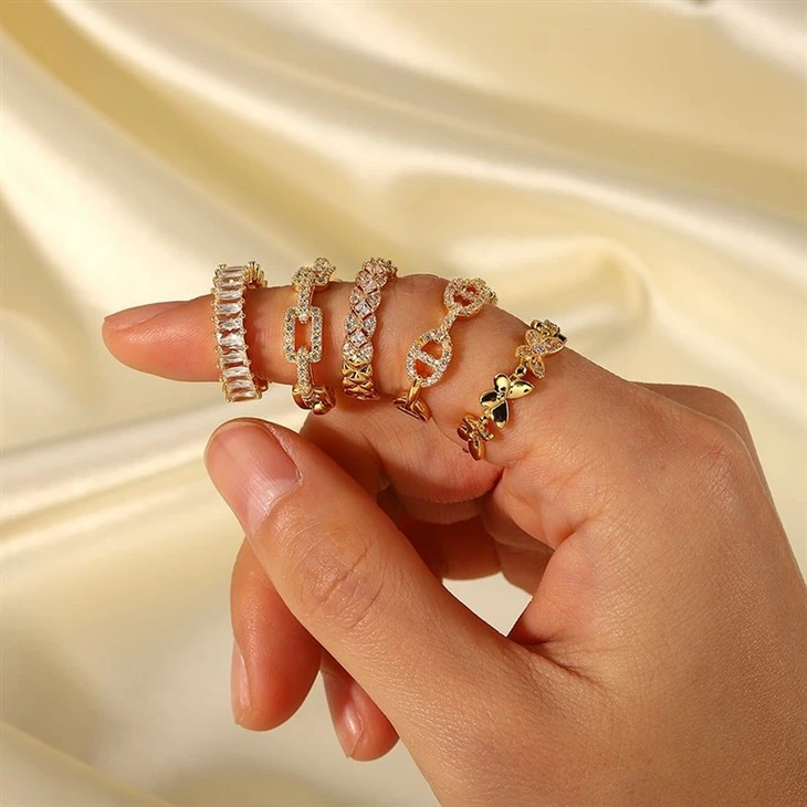 Interlocked Chain Link CZ Open Ring high quality