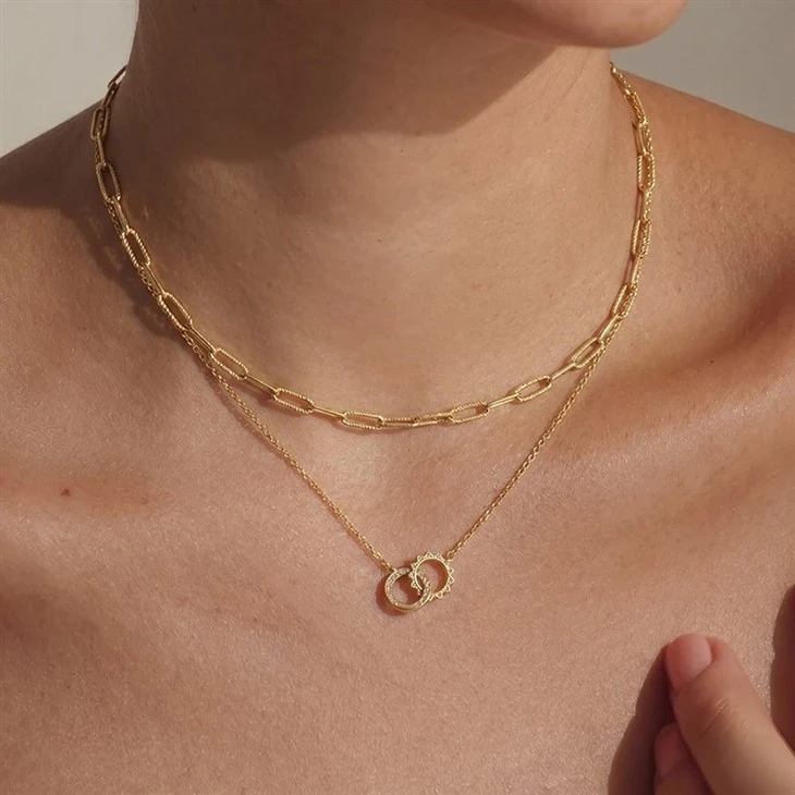 Interlocked Sun Double Ring Necklace suppliers