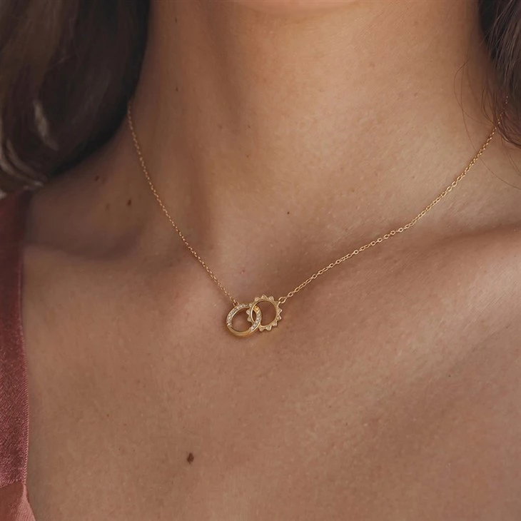 Interlocked Sun Double Ring Necklace factory
