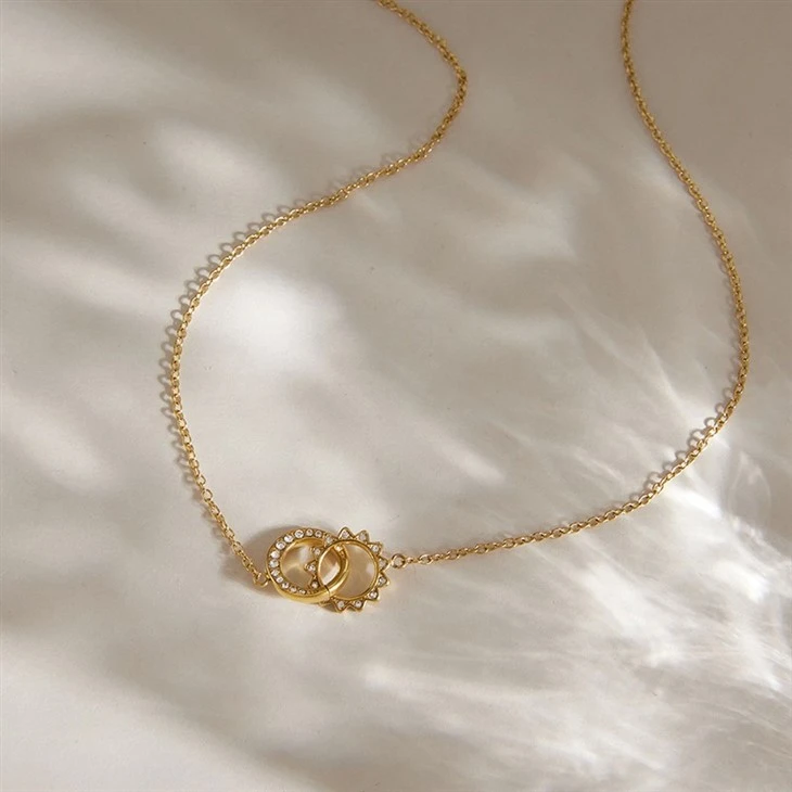 Interlocked Sun Double Ring Necklace high quality