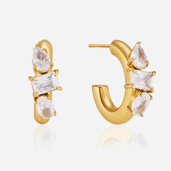 Irregular CZ C Hoop Stainless Earrings