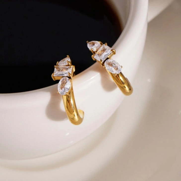 Irregular CZ C Hoop Stainless Earrings price
