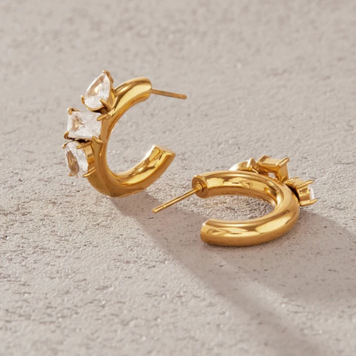 Irregular CZ C Hoop Stainless Earrings best