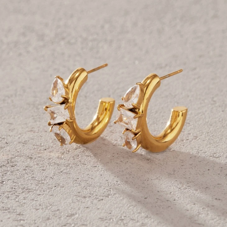Irregular CZ C Hoop Stainless Earrings price