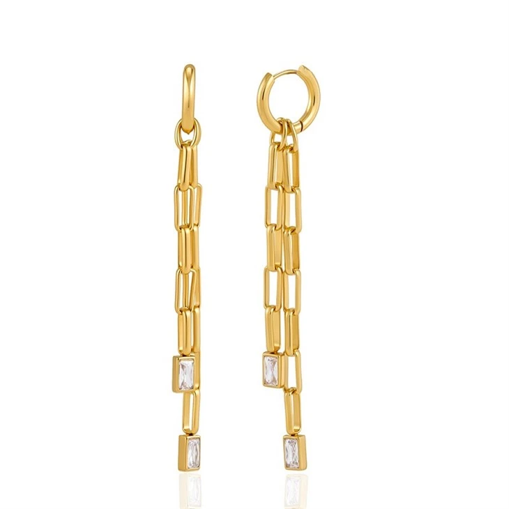 Long Chain Drop CZ Huggie Earrings factory