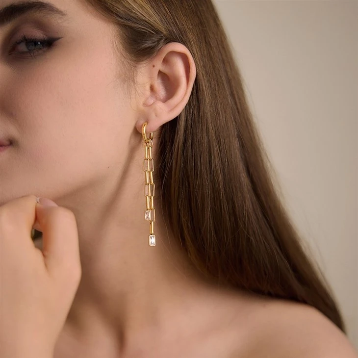 Long Chain Drop CZ Huggie Earrings factory