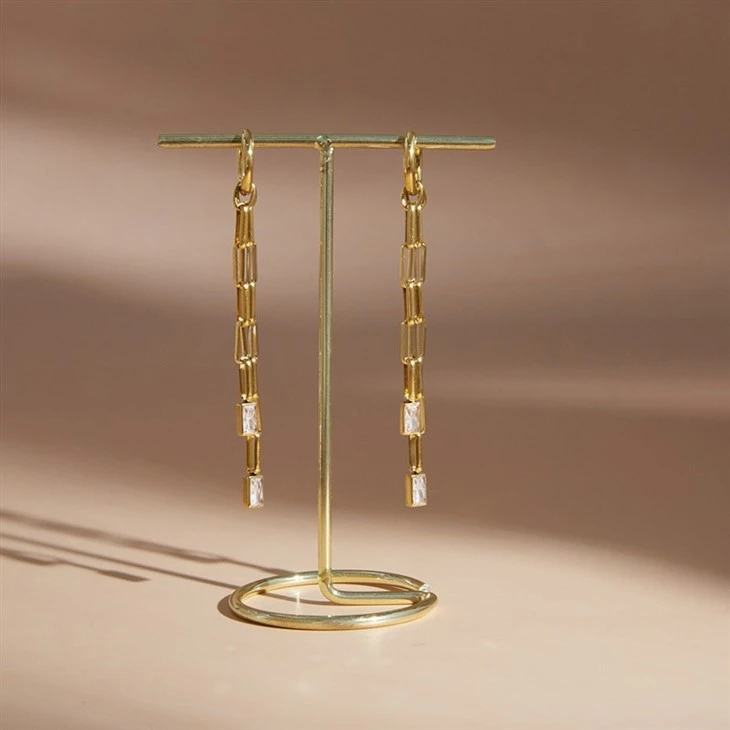 Long Chain Drop CZ Huggie Earrings factory