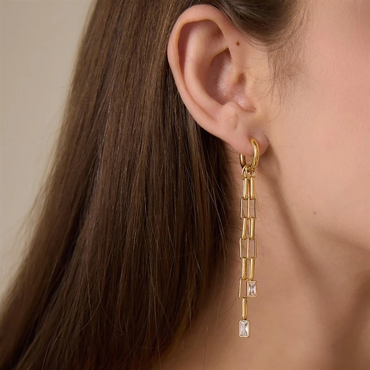 Long Chain Drop CZ Huggie Earrings suppliers