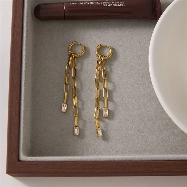 Long Chain Drop CZ Huggie Earrings best