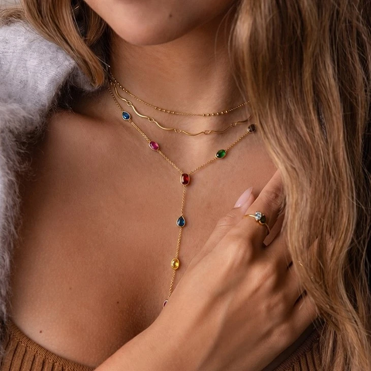 Long Y Shape Multicolor CZ Drop Necklace factory