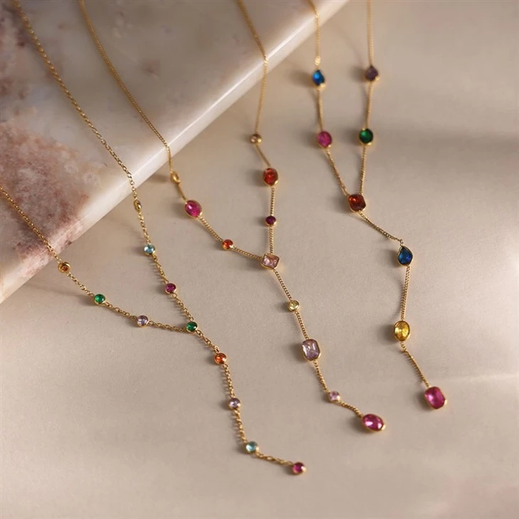 Long Y Shape Multicolor CZ Drop Necklace price