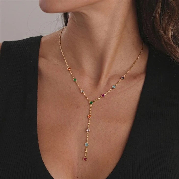 Long Y Shape Multicolor CZ Drop Necklace high quality