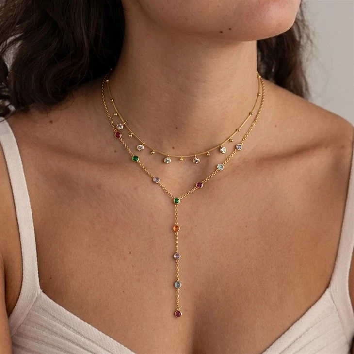 Long Y Shape Multicolor CZ Drop Necklace suppliers
