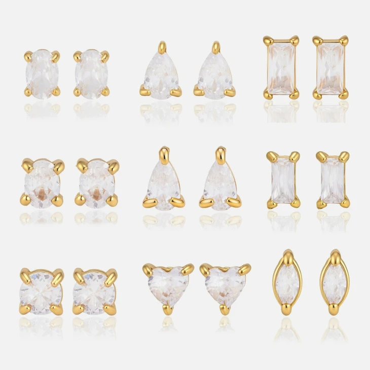 Mixed Cut CZ Stud Earring Set